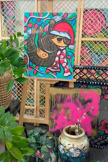 Christmas Sloth Acrylic on Canvas