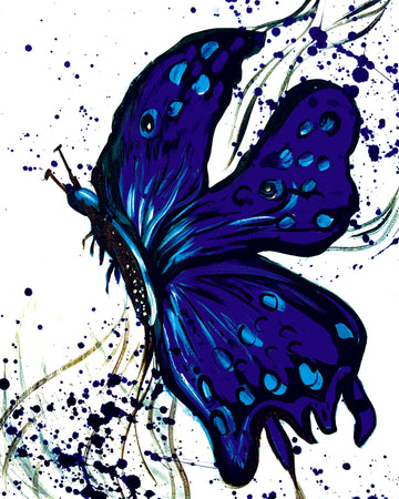 'Blue Ink Butterfly' Paper Print