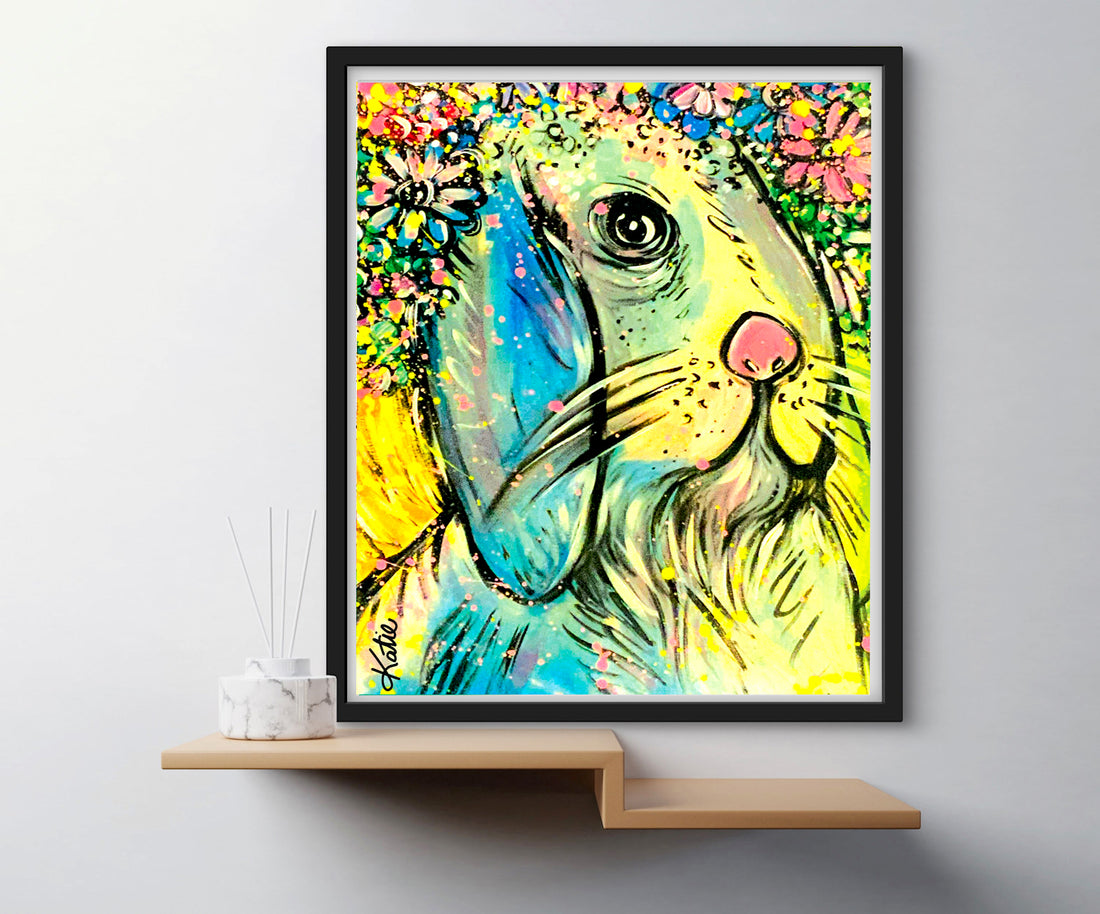 'Bunny Floral' Paper Print