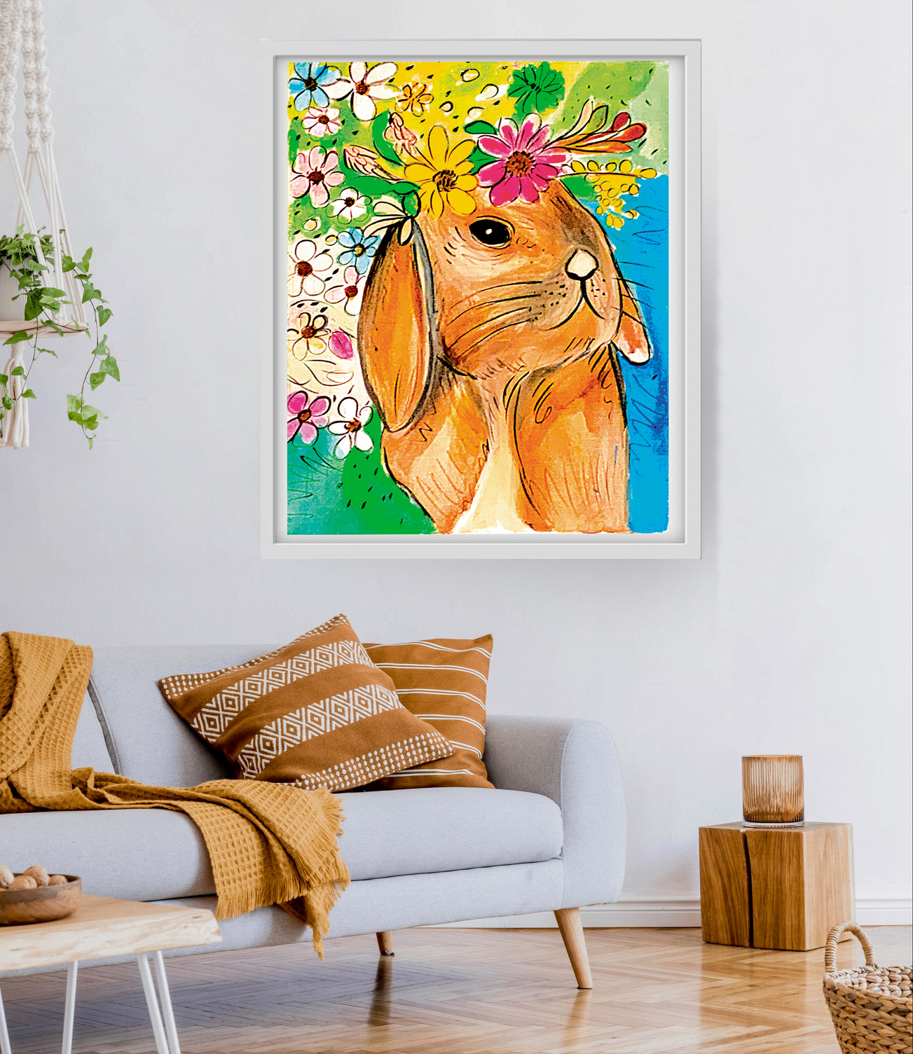 'Floral Bunny' Paper Print