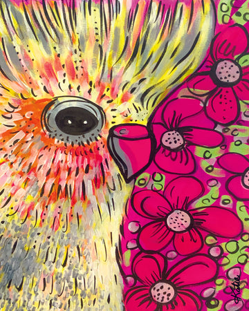 'Cockatiel Florals' Paper Print