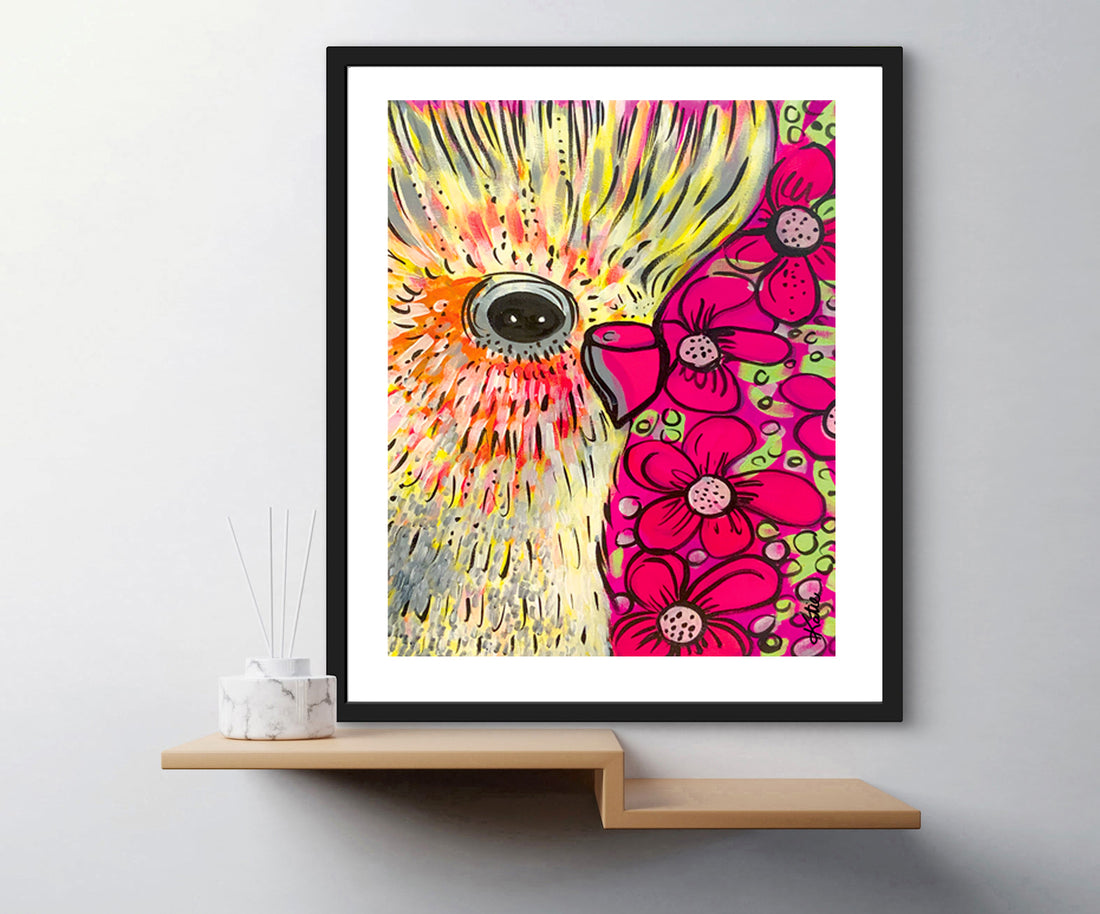 'Cockatiel Florals' Paper Print