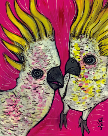 'Cockatoo Couple Pink' Paper Print