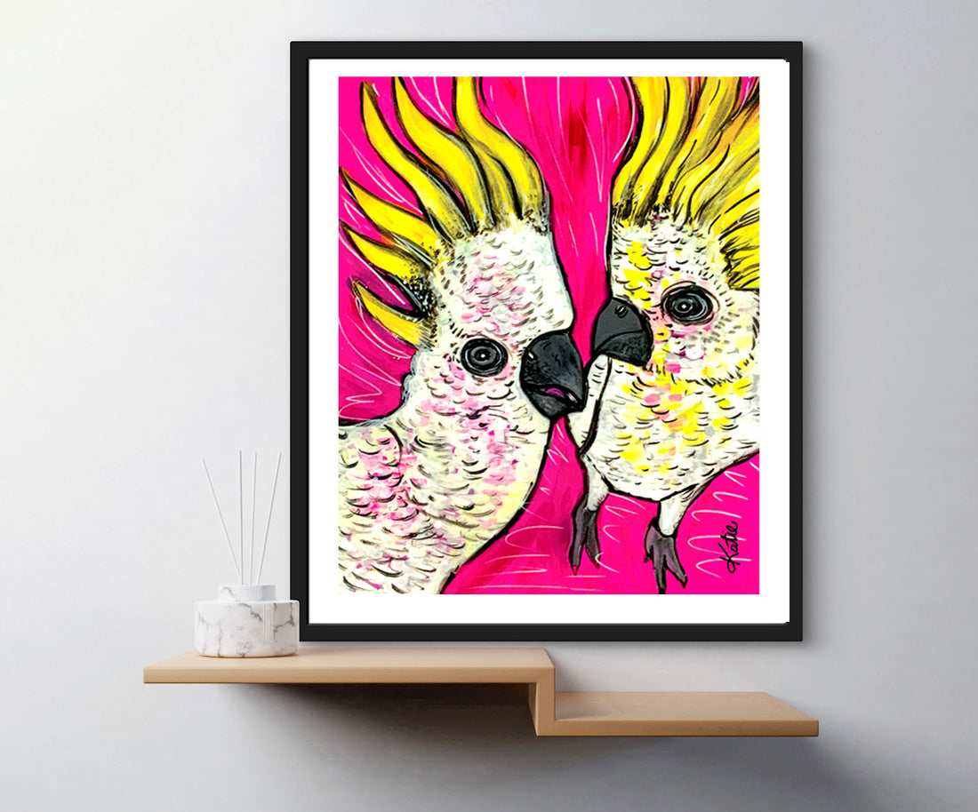 'Cockatoo Couple Pink' Paper Print