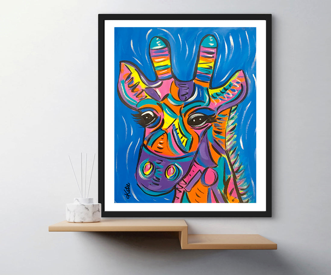'Coloured Giraffe' Paper Print