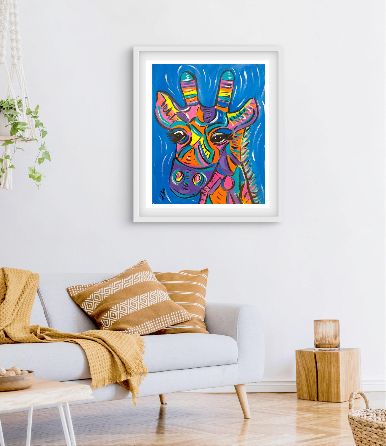 'Coloured Giraffe' Paper Print