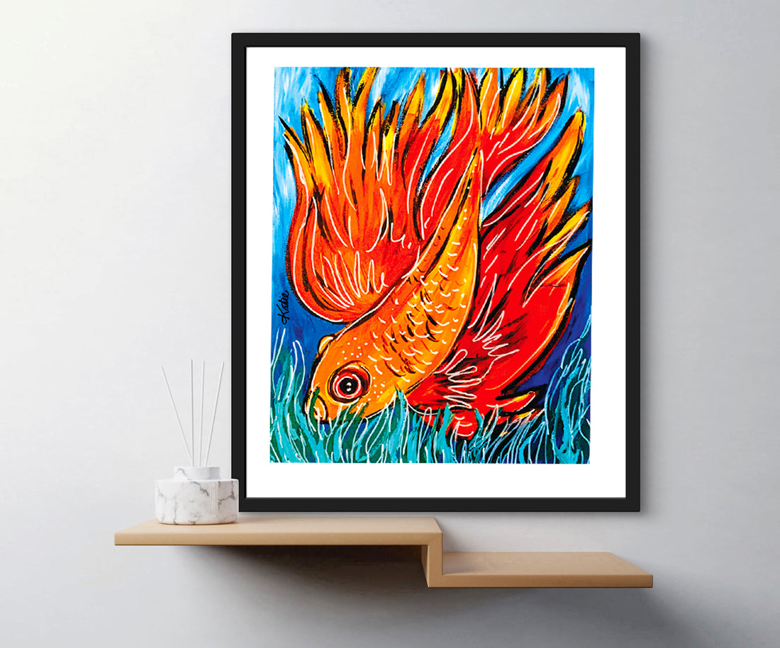 'Fighting Fish Orange' Paper Print