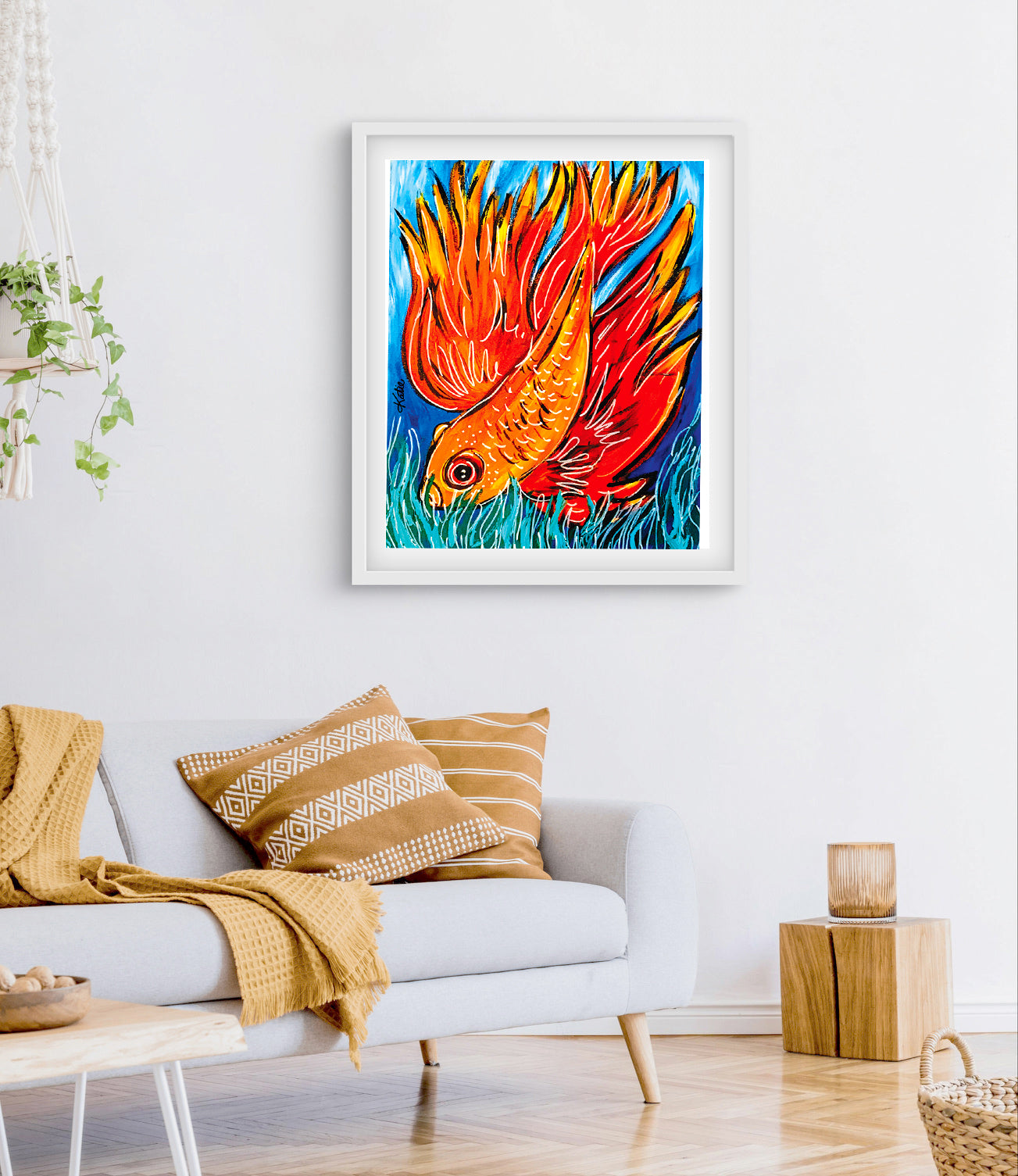 'Fighting Fish Orange' Paper Print