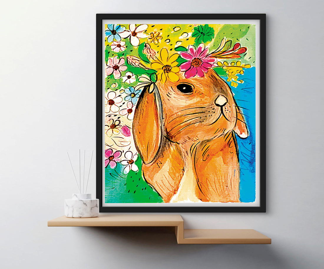 'Floral Bunny' Paper Print