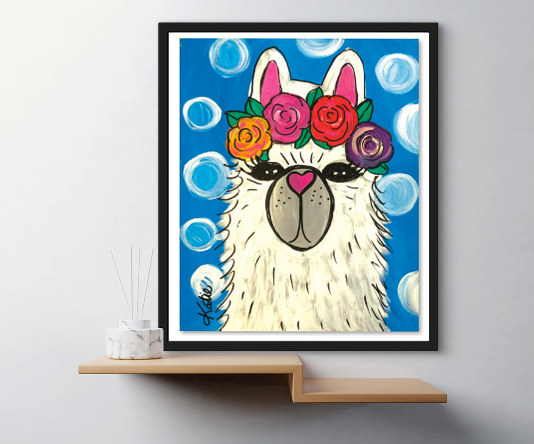 'Llama Floral Crown' Paper Print