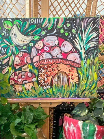 Mushroom House Acrylic on Canvas