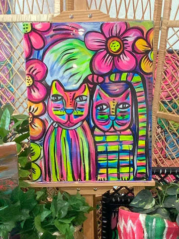 Stripey Cat Acrylic on Canvas