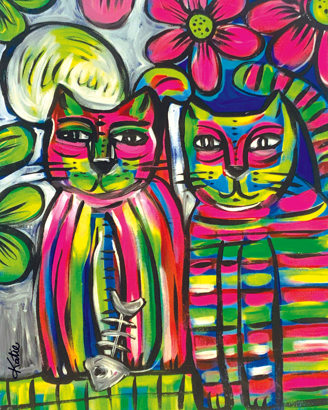 Stripey Cat Acrylic on Canvas