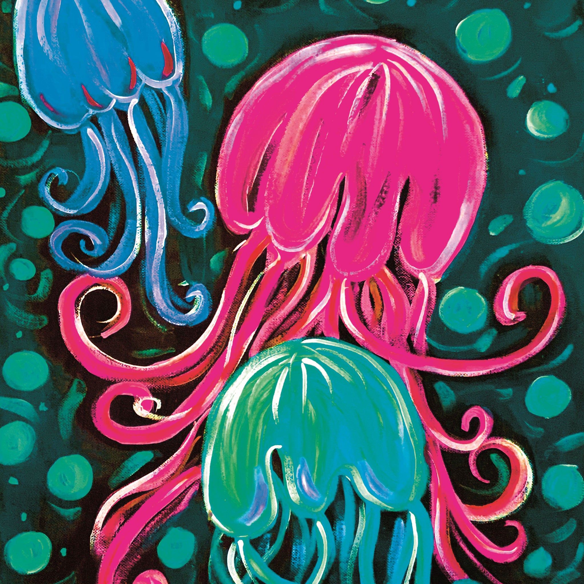 '3 Jellies On A Plate Pink & Aqua' Paper Print