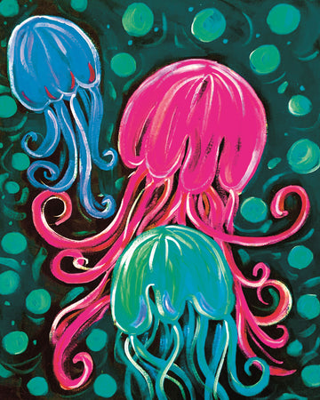 '3 Jellies On A Plate Pink & Aqua' Paper Print