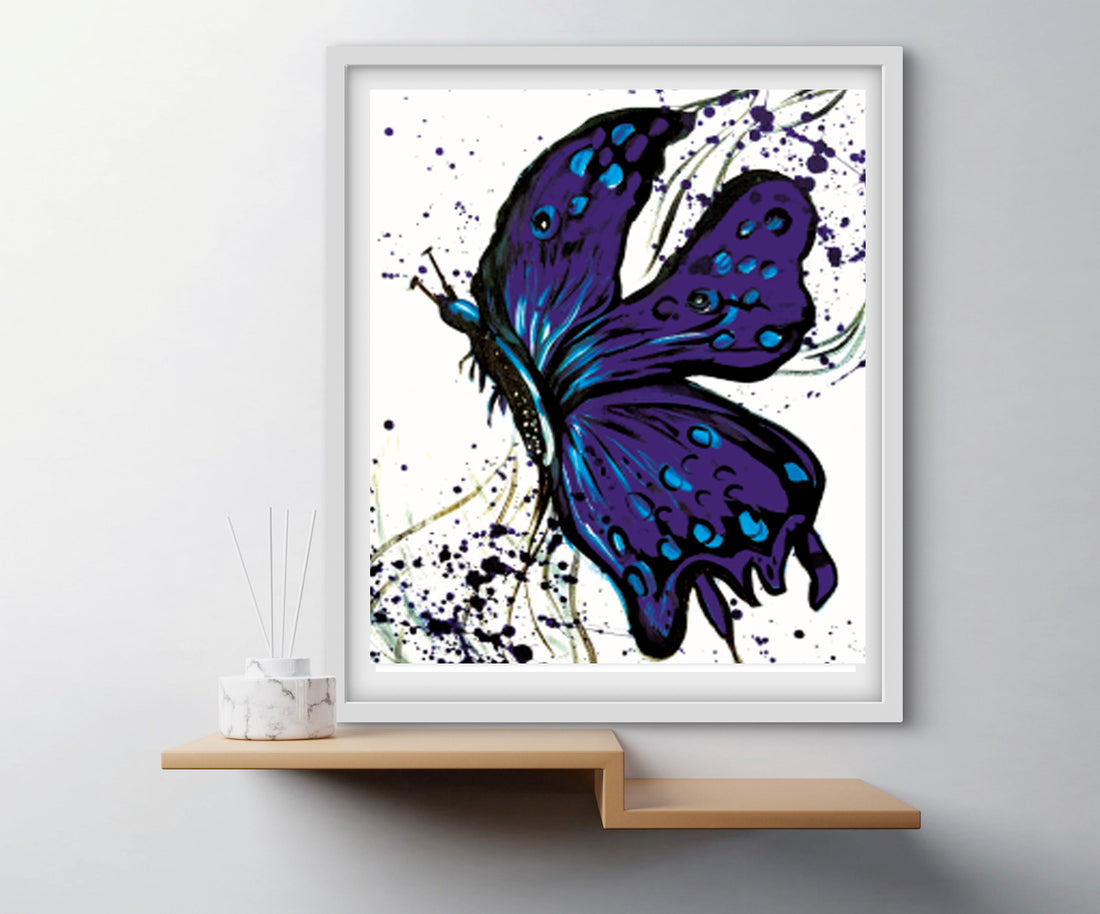 'Blue Ink Butterfly' Paper Print