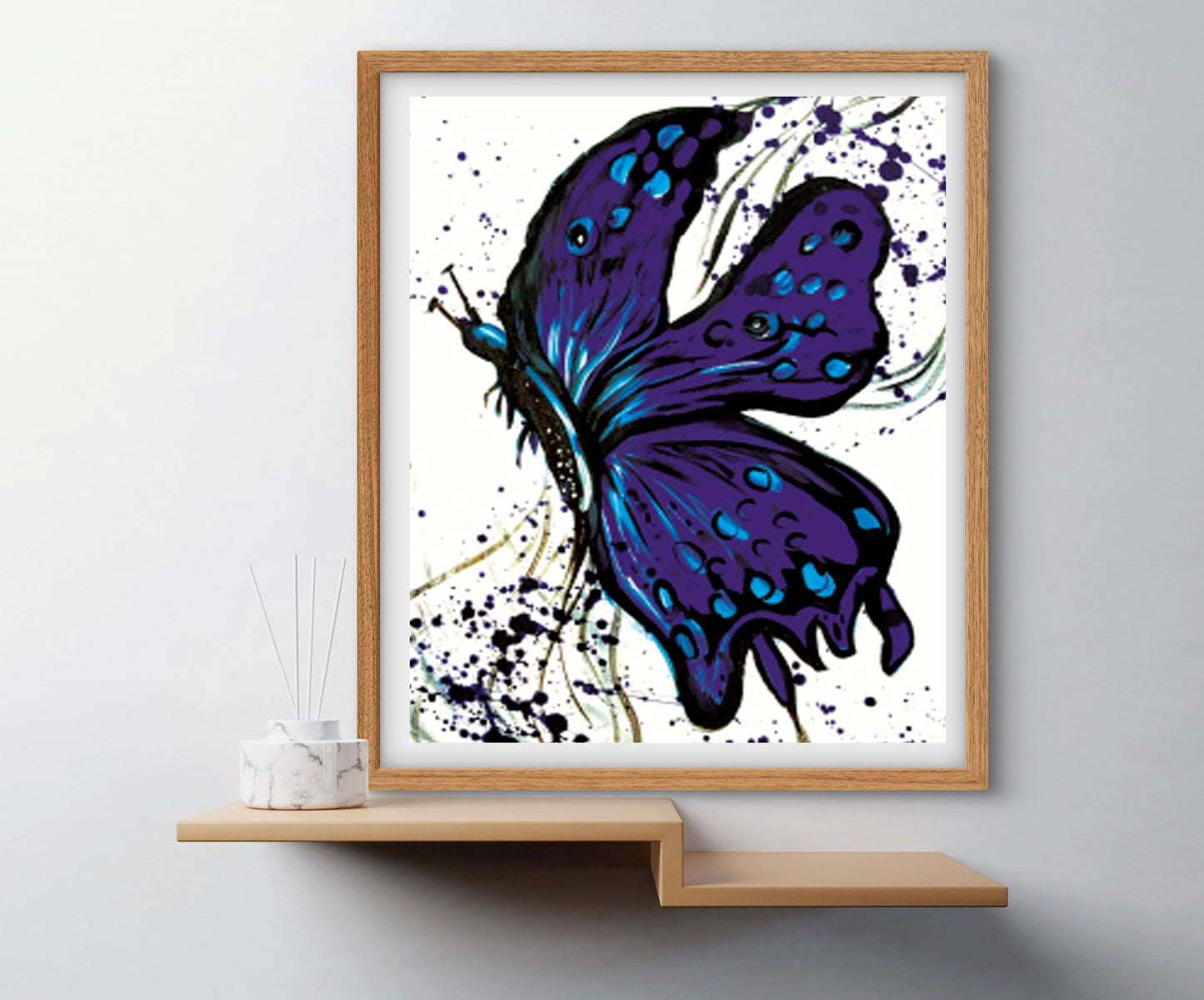 'Blue Ink Butterfly' Paper Print
