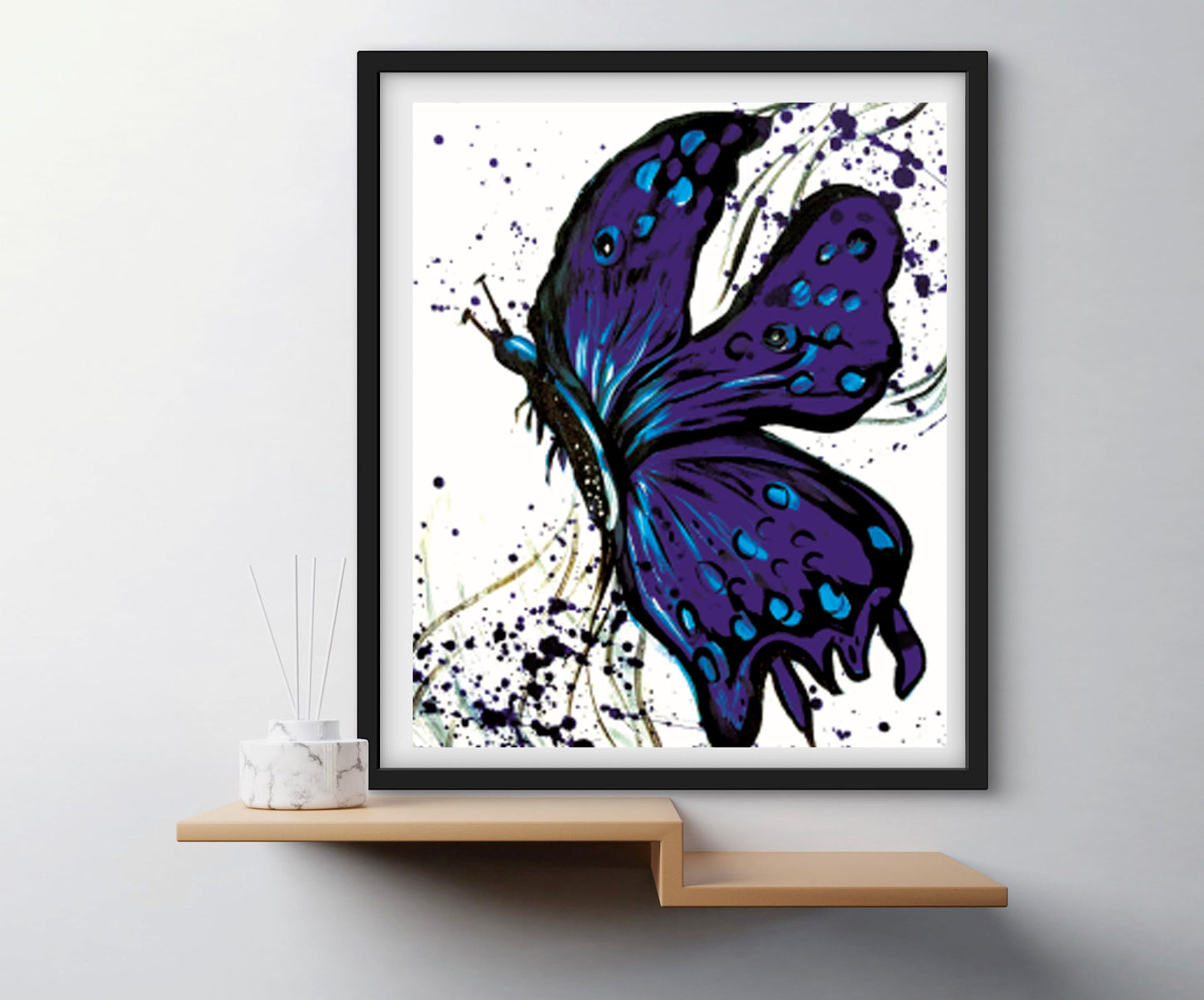 'Blue Ink Butterfly' Paper Print