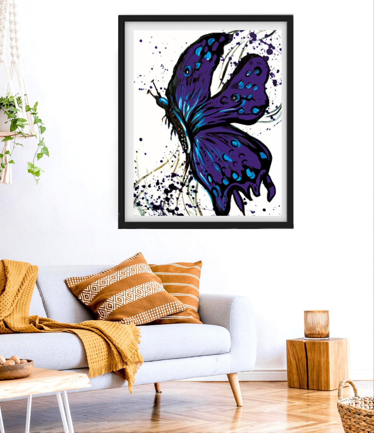 'Blue Ink Butterfly' Paper Print