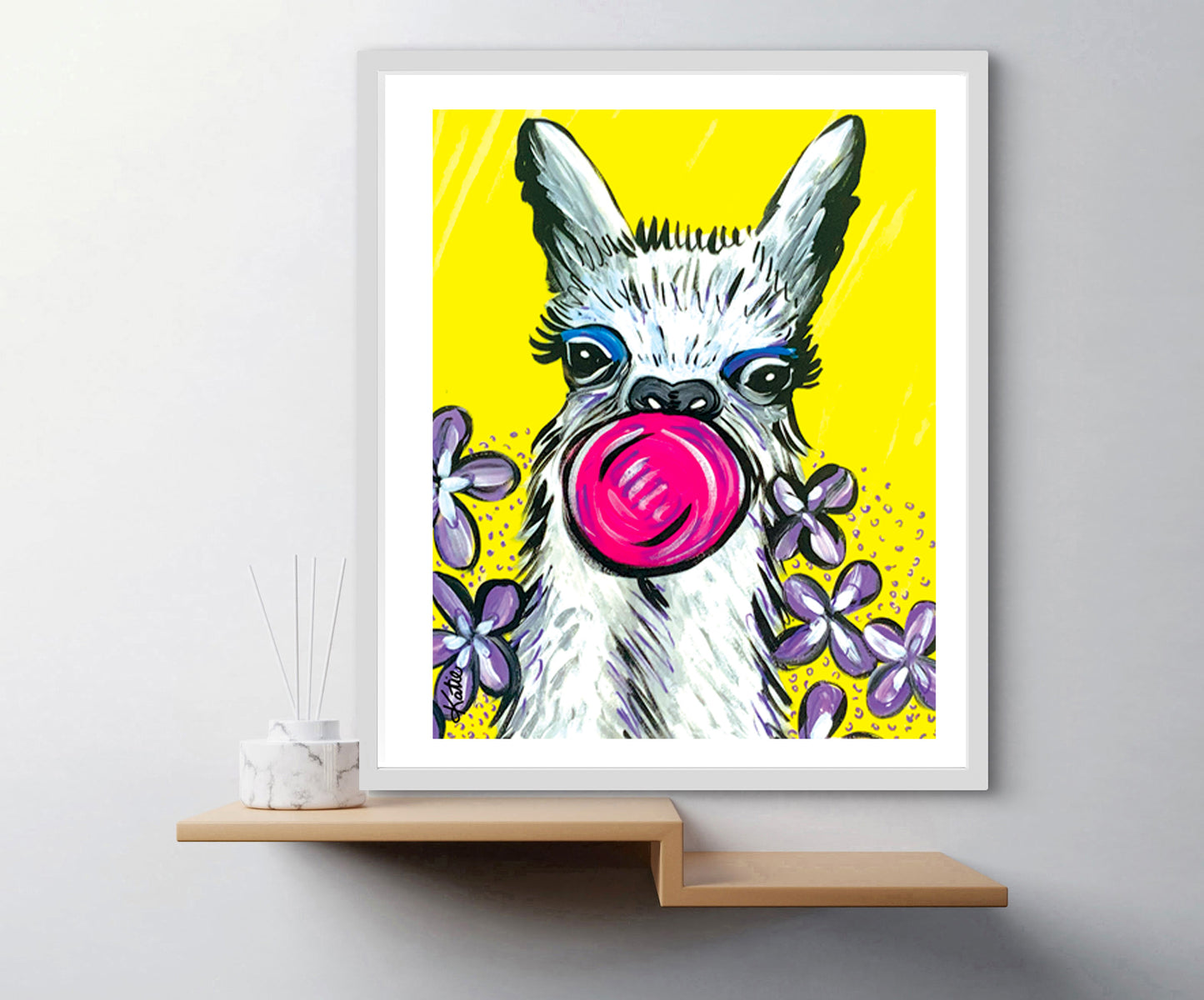 'Bubble Gum Llama' Paper Print
