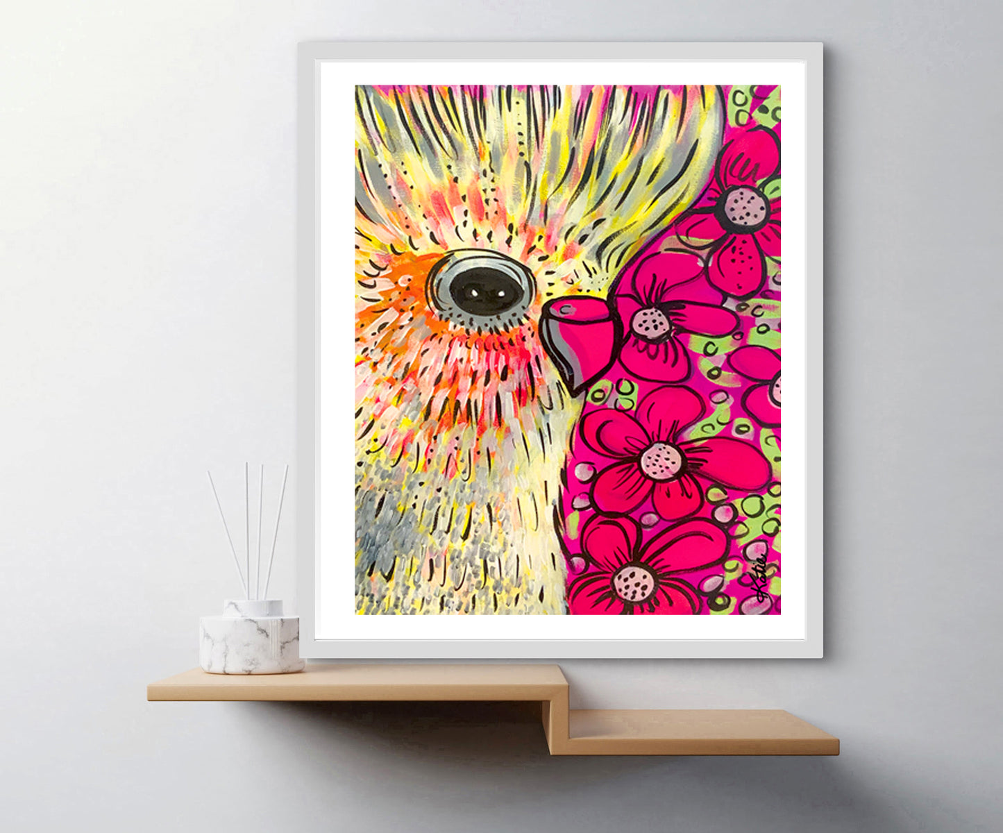 'Cockatiel Florals' Paper Print
