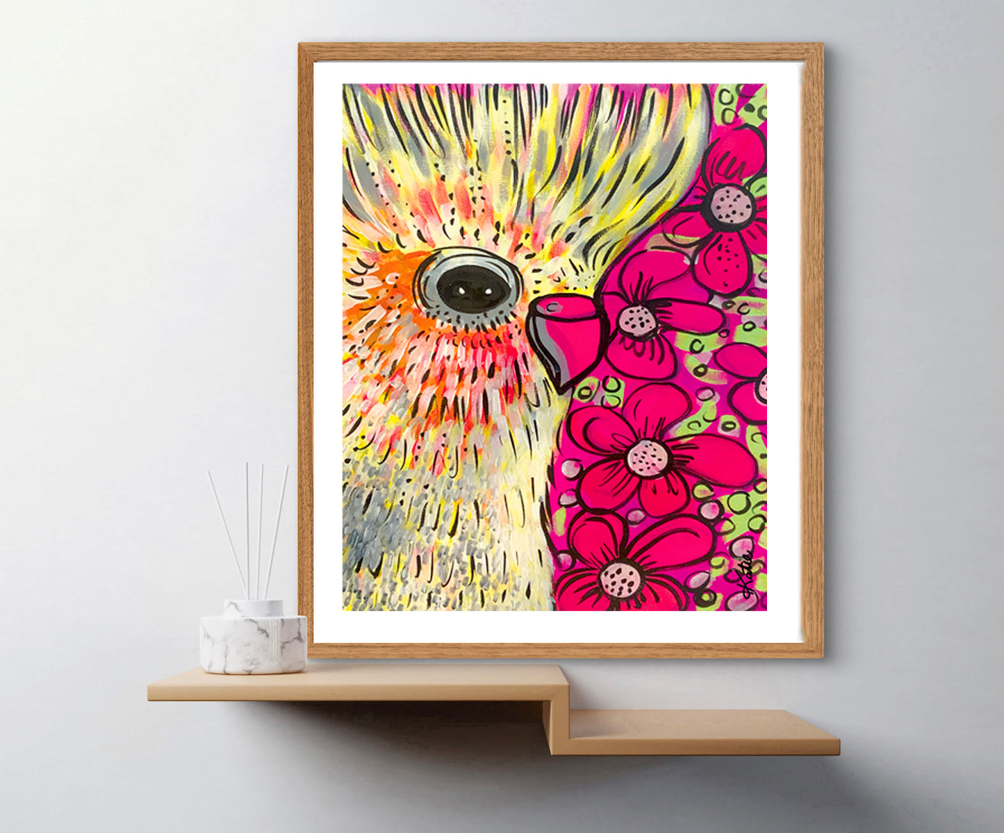 'Cockatiel Florals' Paper Print