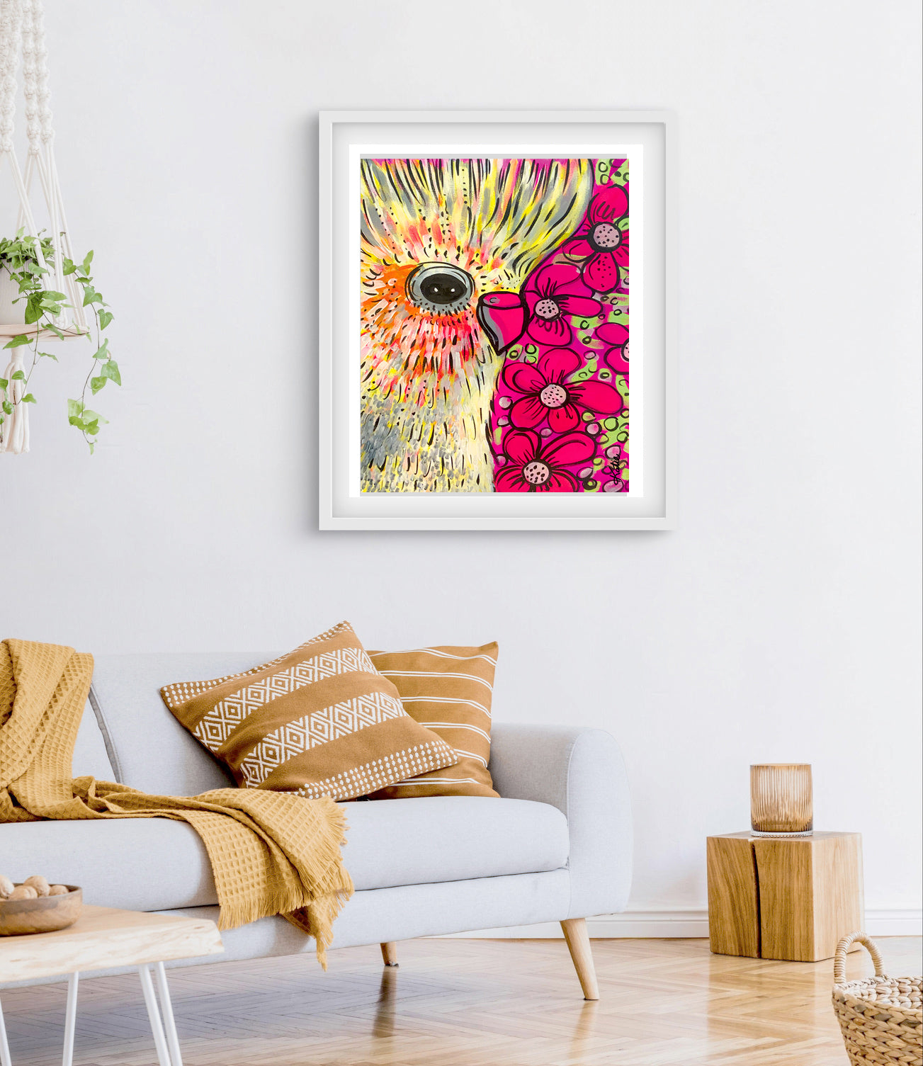 'Cockatiel Florals' Paper Print