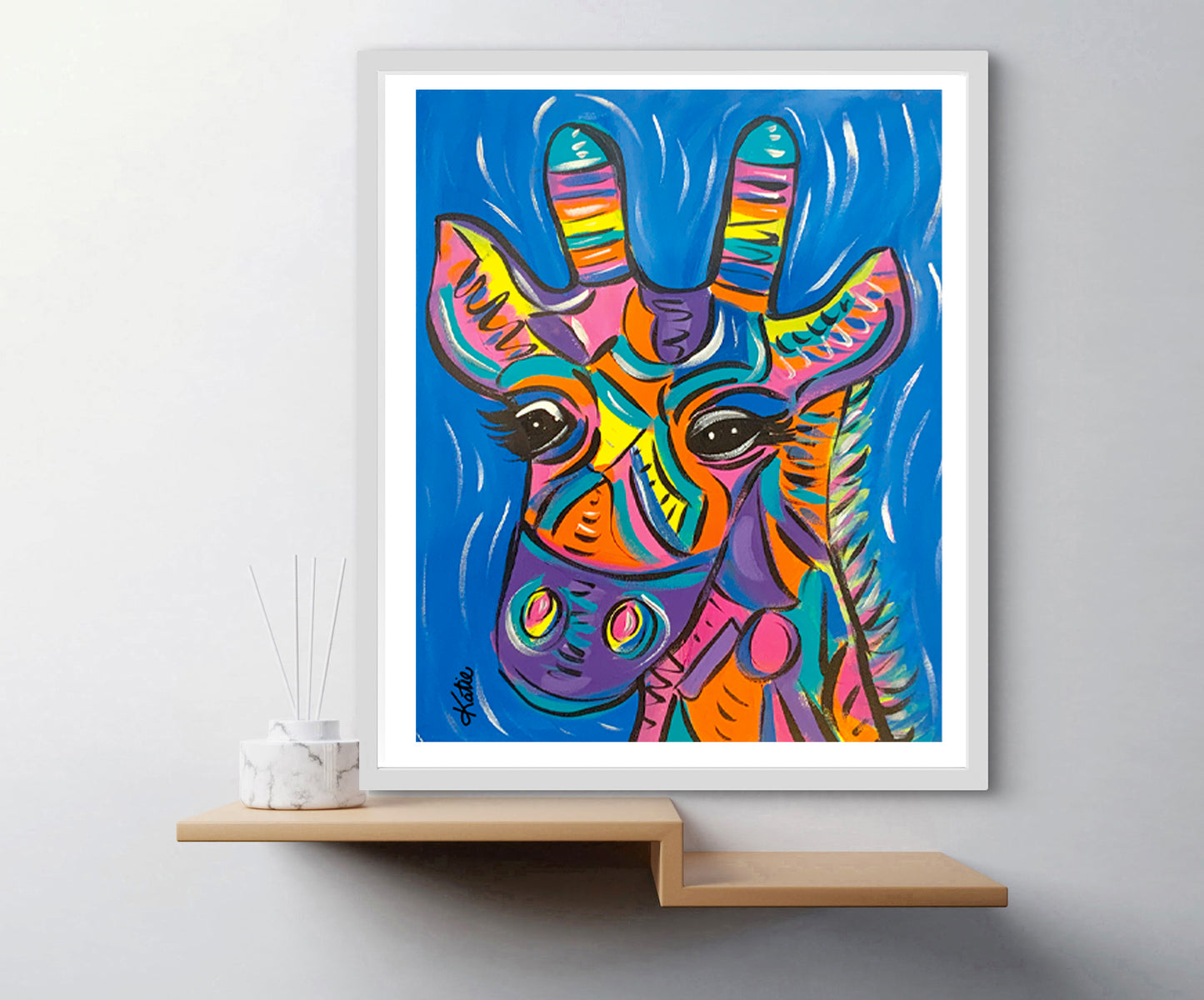 'Coloured Giraffe' Paper Print