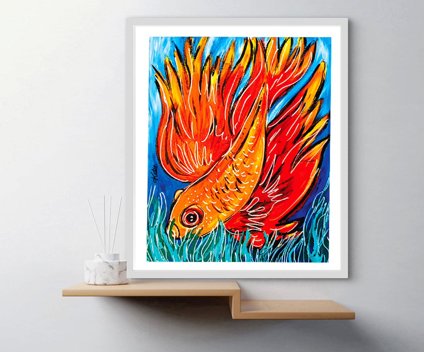 'Fighting Fish Orange' Paper Print