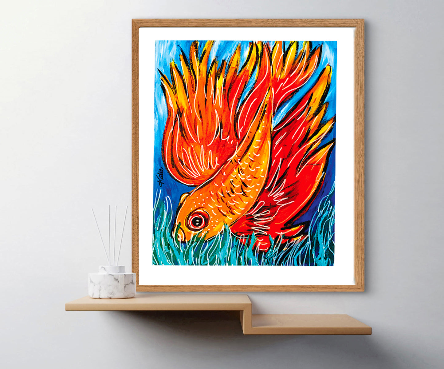 'Fighting Fish Orange' Paper Print