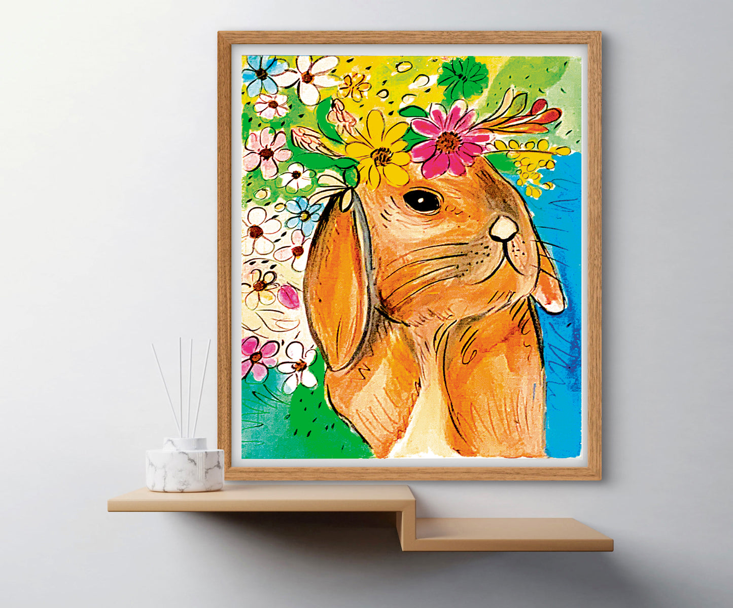 'Floral Bunny' Paper Print