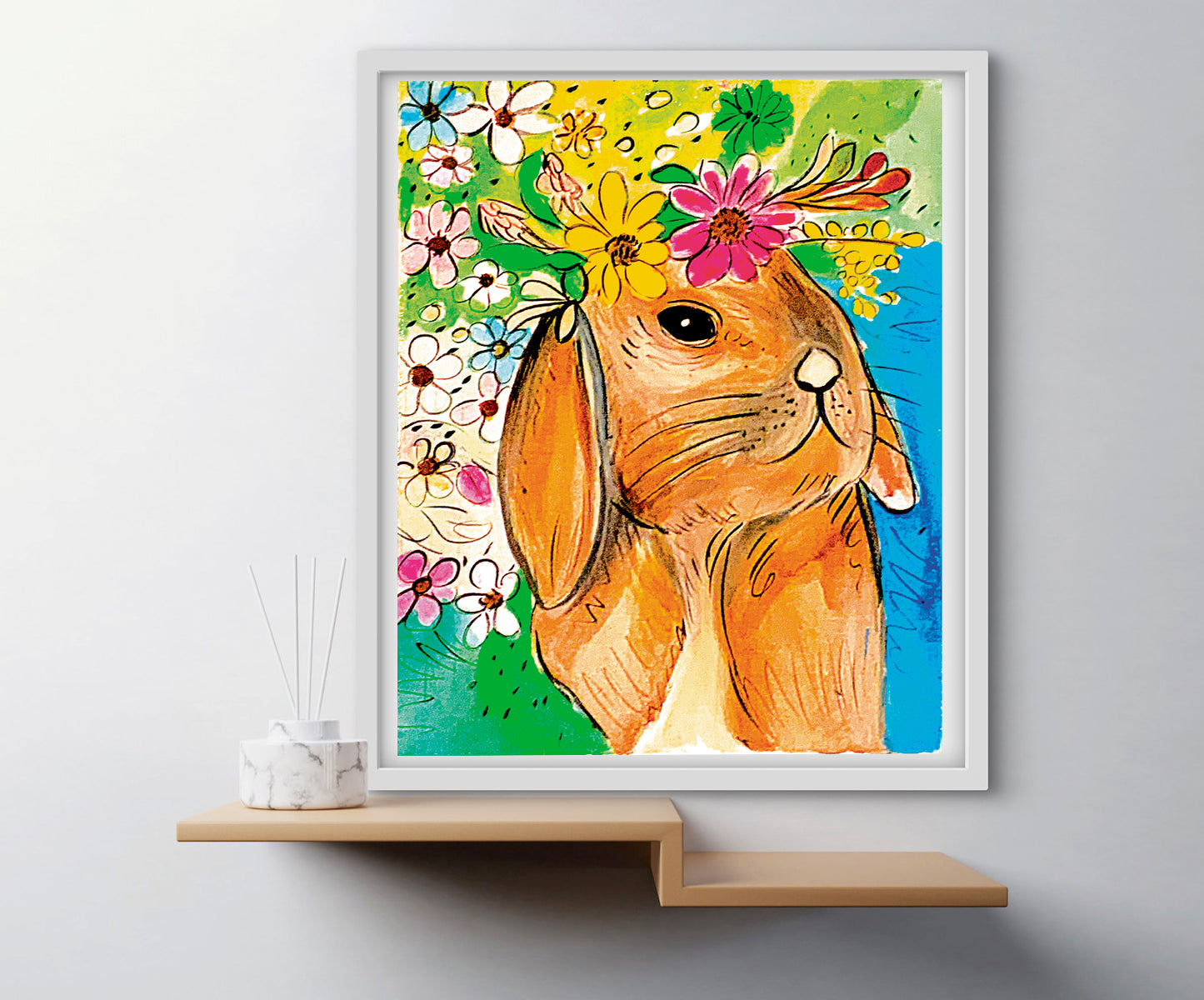 'Floral Bunny' Paper Print