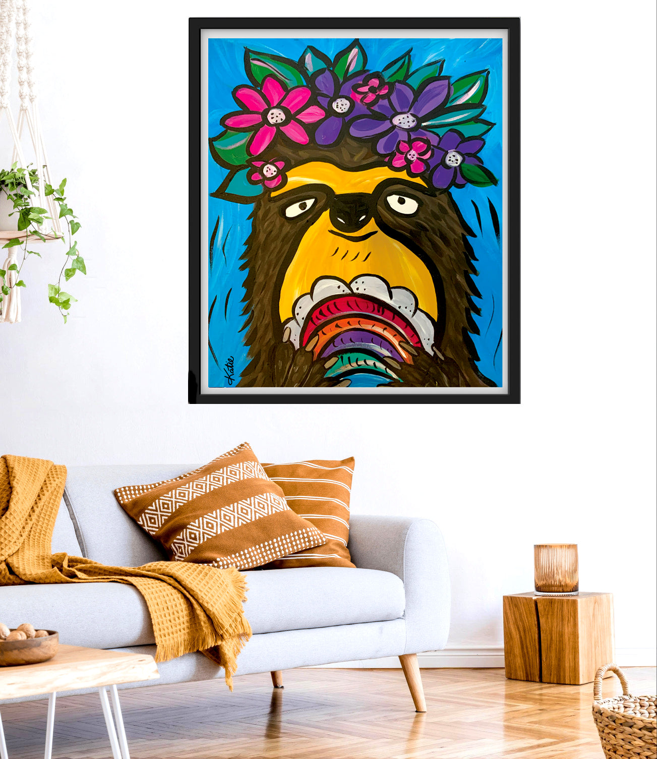 'Rainbow Sloth' Paper Print