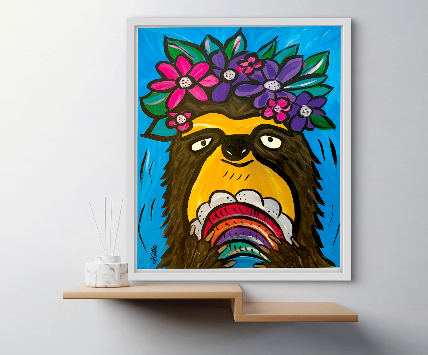 'Rainbow Sloth' Paper Print