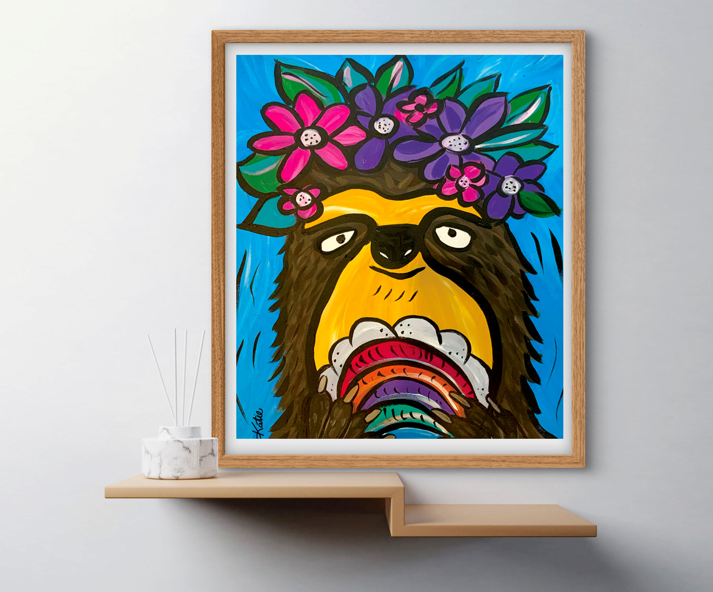 'Rainbow Sloth' Paper Print