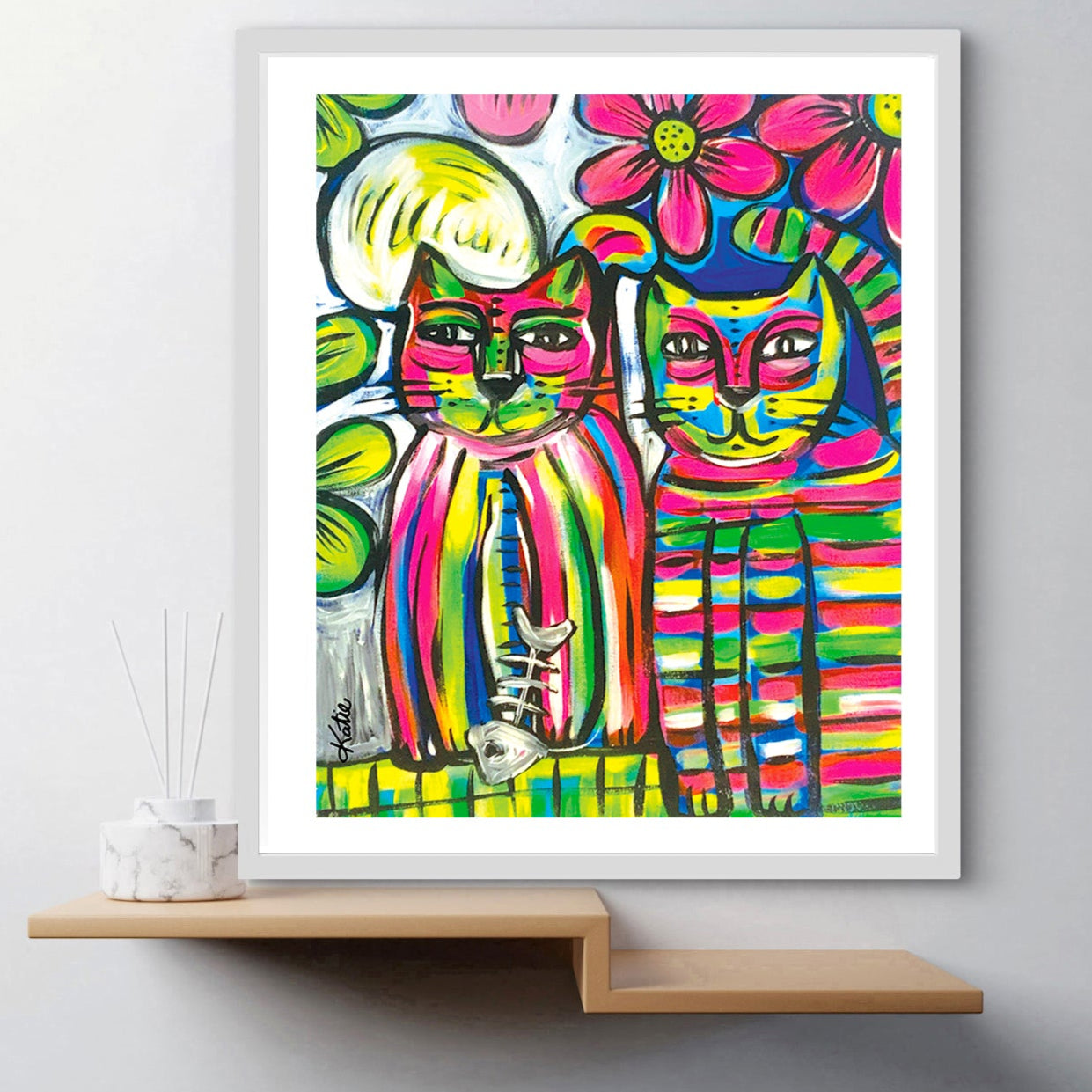 'Stripey Cat' Paper Print